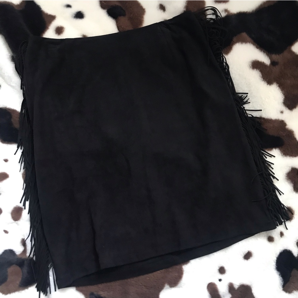 Gretchen Scott faux suede skirt with fringe